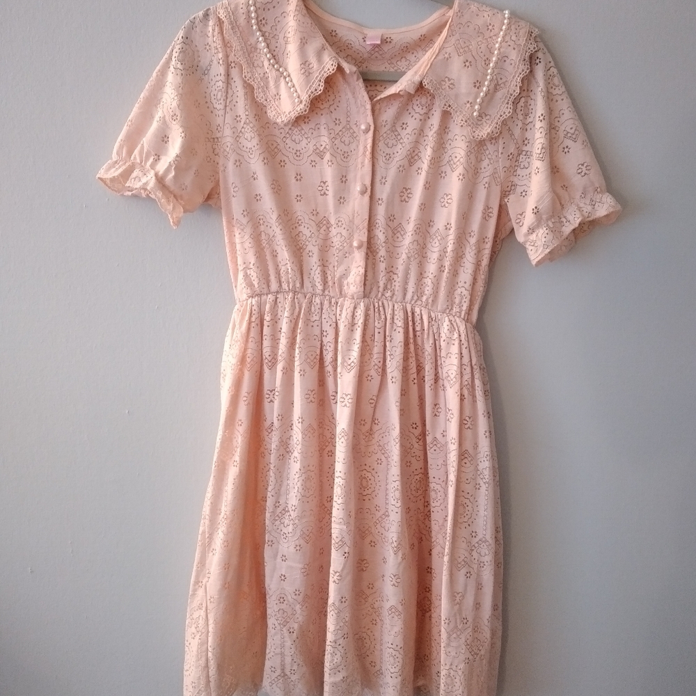 Pink cute lace mini dress